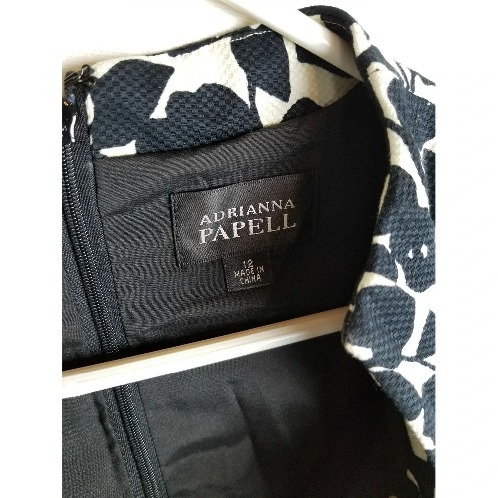 Adrianna Papell Size 12 Cap Sleeve Black Ivory Cotton Blend  EC - Picture 6 of 7